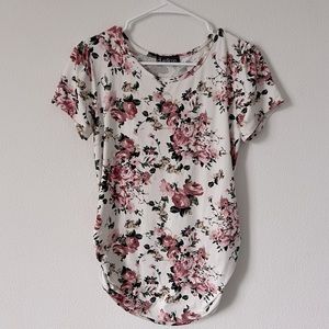 Due Time White Maternity Tee with Pink Floral Pattern